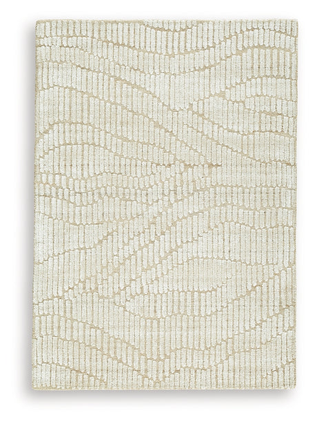 Jaseena beige/tan rug corner close-up showing wool and bamboo texture