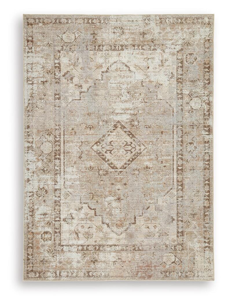 Close-up detail of Livdon rug's traditional medallion pattern