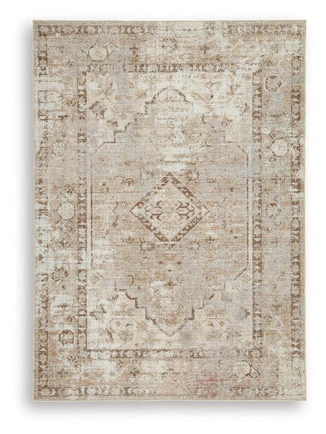 Close-up detail of Livdon rug's traditional medallion pattern