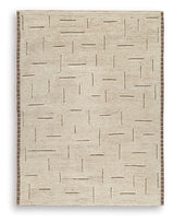 Detailed close-up of Clayman rug high-low wool pile texture