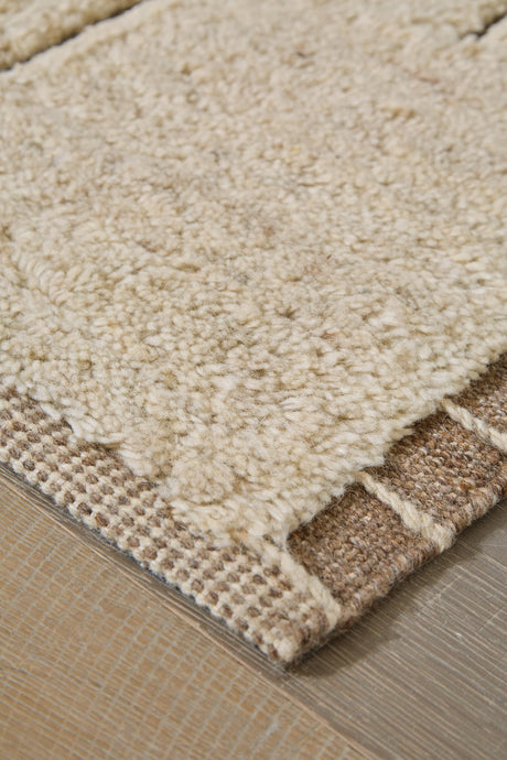 Rolled Clayman Beige/Brown Rug side view detail