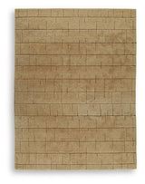 Close-up detail of hand-tufted high-low pile wool rug