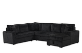 side view of Raha II black sectional sofa showing fabric texture