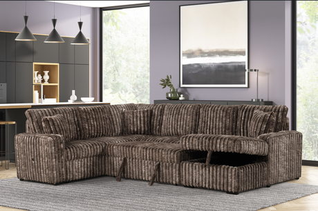 main view of Raha II Brown Storage Sectional sofa in brown fabric