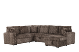 side view of Raha II Brown Storage Sectional sofa showing storage and pullout bed