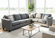 Front view of Thea Grey Fabric 2-Piece Sectional Sofa