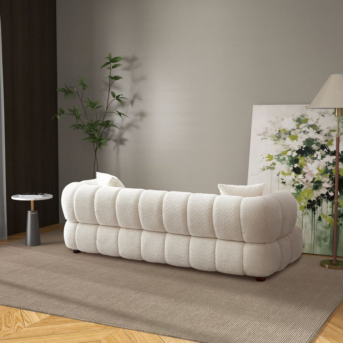 detail view of Amina Cream Boucle Sofa furniture