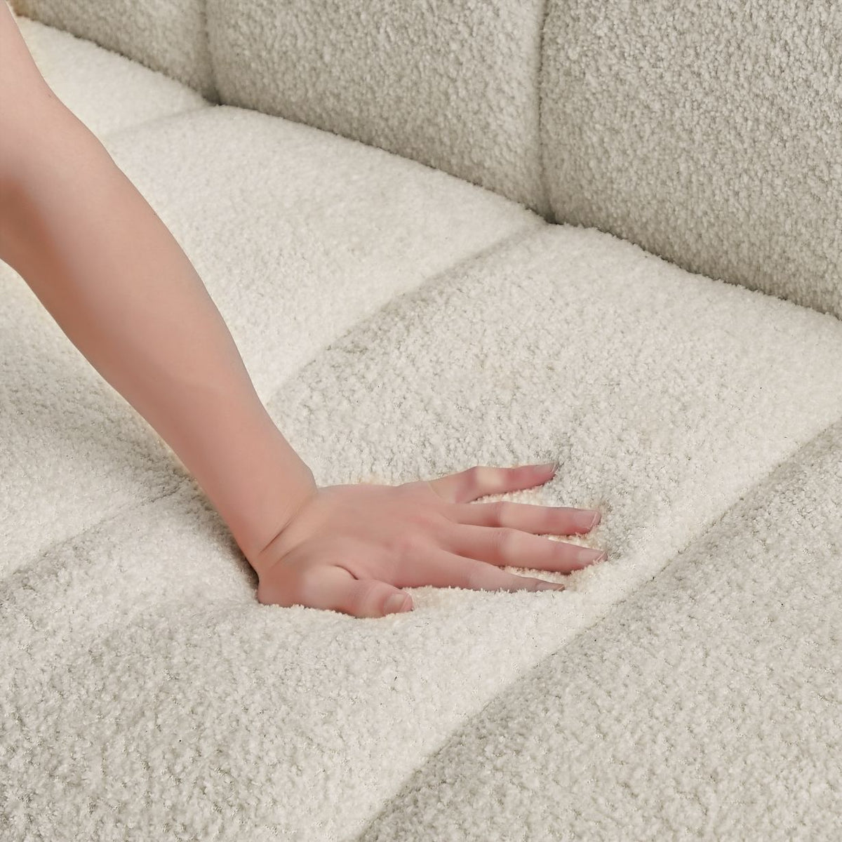 side view of Amina Cream Boucle Sofa furniture