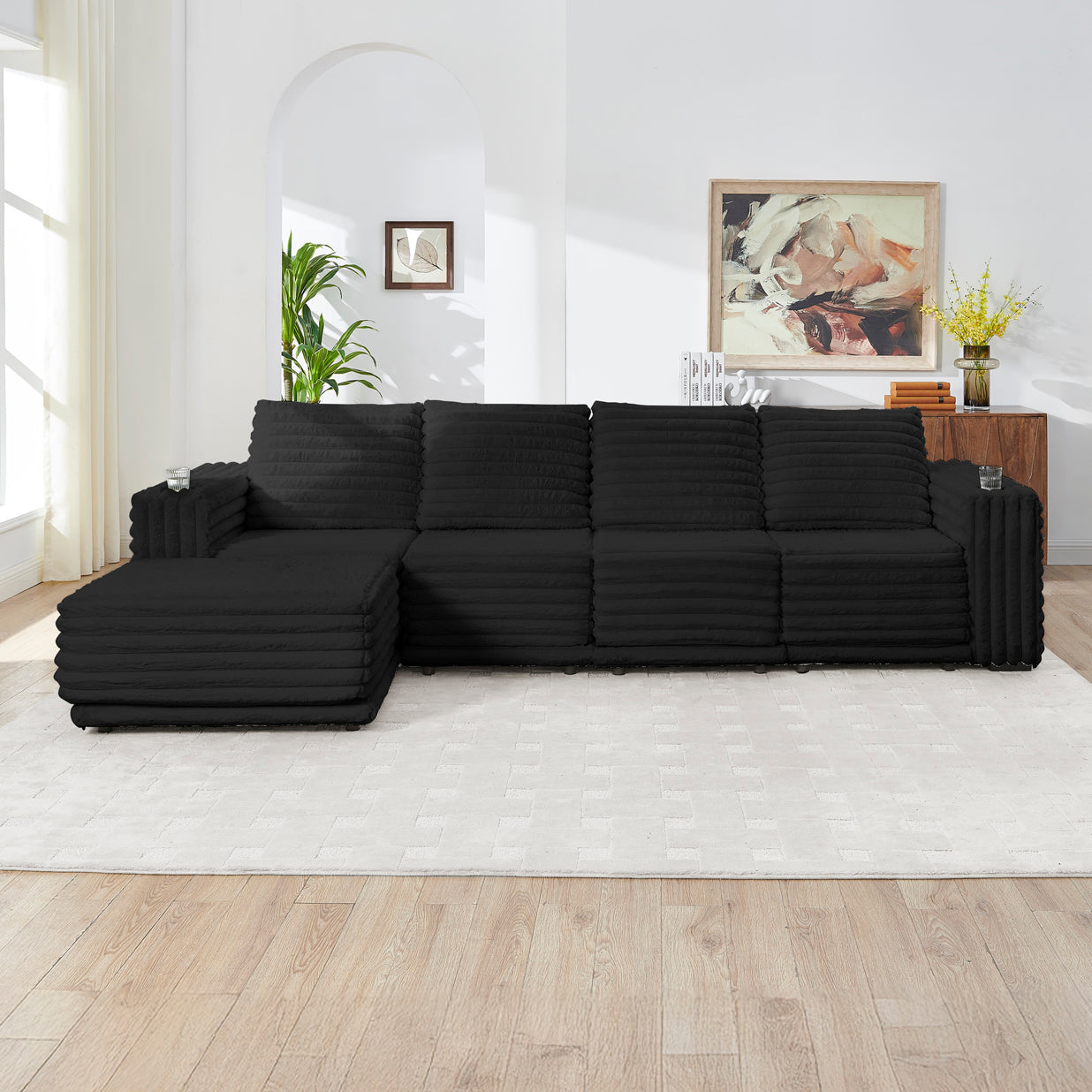 Side profile of Nuve Black Modular Sectional sofa