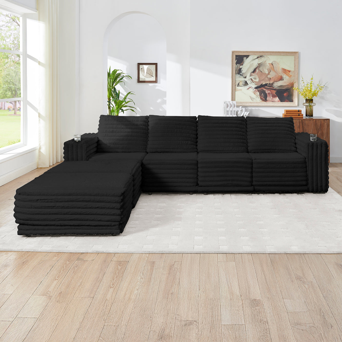 Close-up of sofa material and stitching