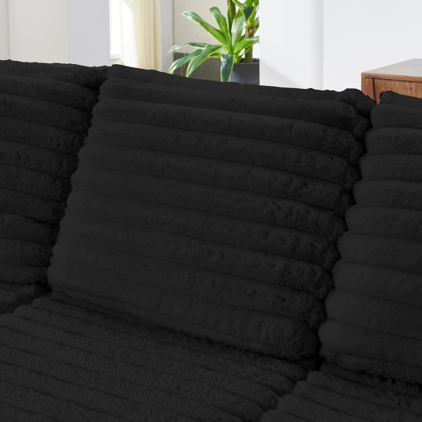 Side perspective showing modular sofas