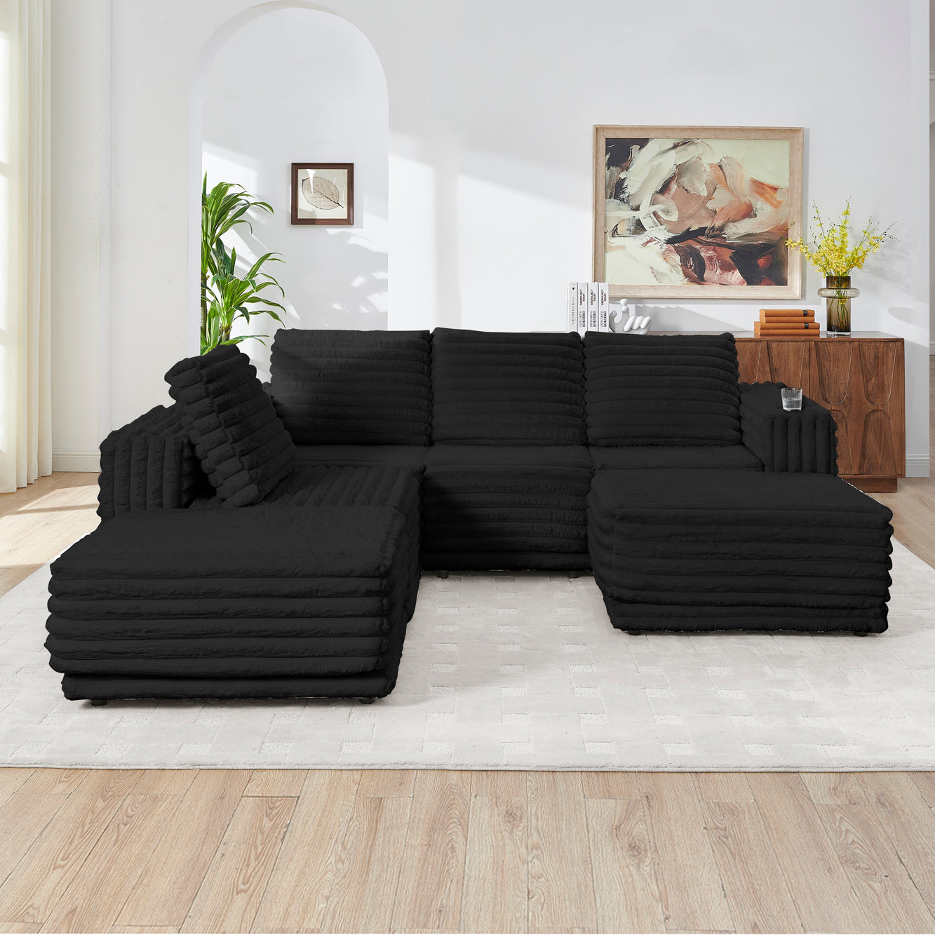 Fabric detail on Nuve Black Modular Sectional sofa