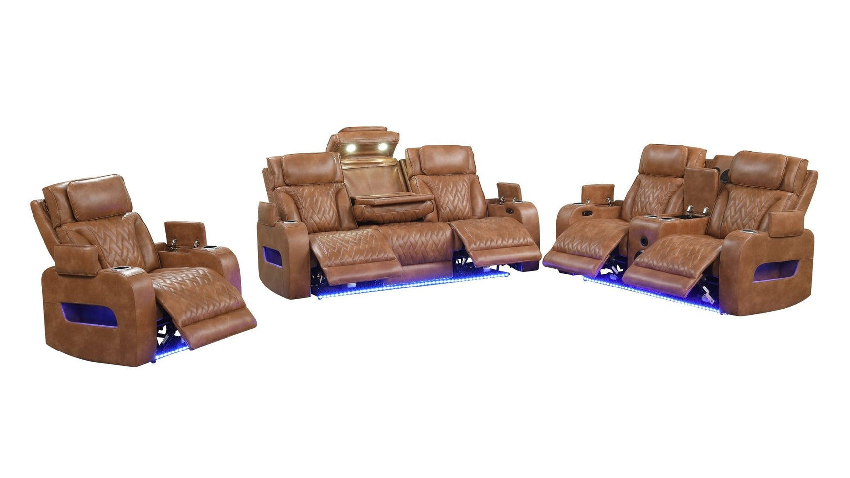 Skyline brown leather power reclining loveseat with console