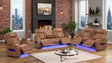 Skyline brown leather power reclining sofa from side angle