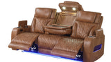 Close-up of loveseat console with Bluetooth speakers