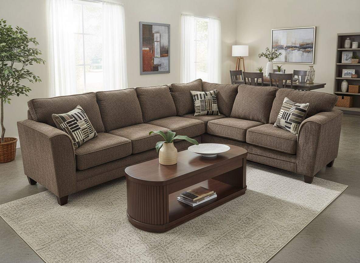 Main view of Thea Brown Fabric sectional sofa in rich brown fabric