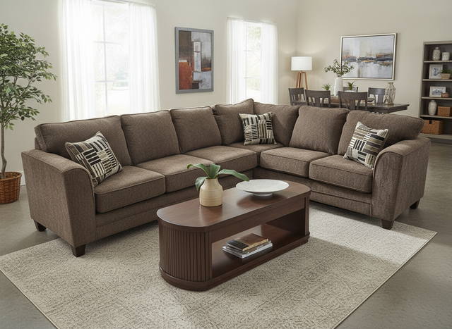 Main view of Thea Brown Fabric sectional sofa in rich brown fabric