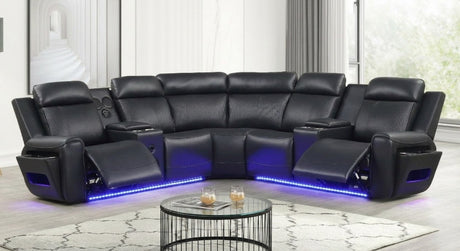 Galaxy Black Air Leather Reclining Sectional with Bluetooth Speakers and LED Lighting from Decor Furniture