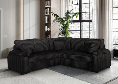 Neeha black corduroy fabric sectional sofa side view