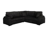 Detail of pullout bed mechanism on black corduroy sectional