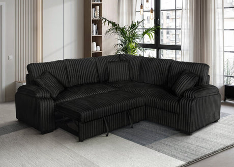 Neeha black corduroy fabric sectional sofa main view