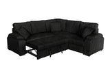 Living room view of Neeha black corduroy sectional sofa with pullout bed