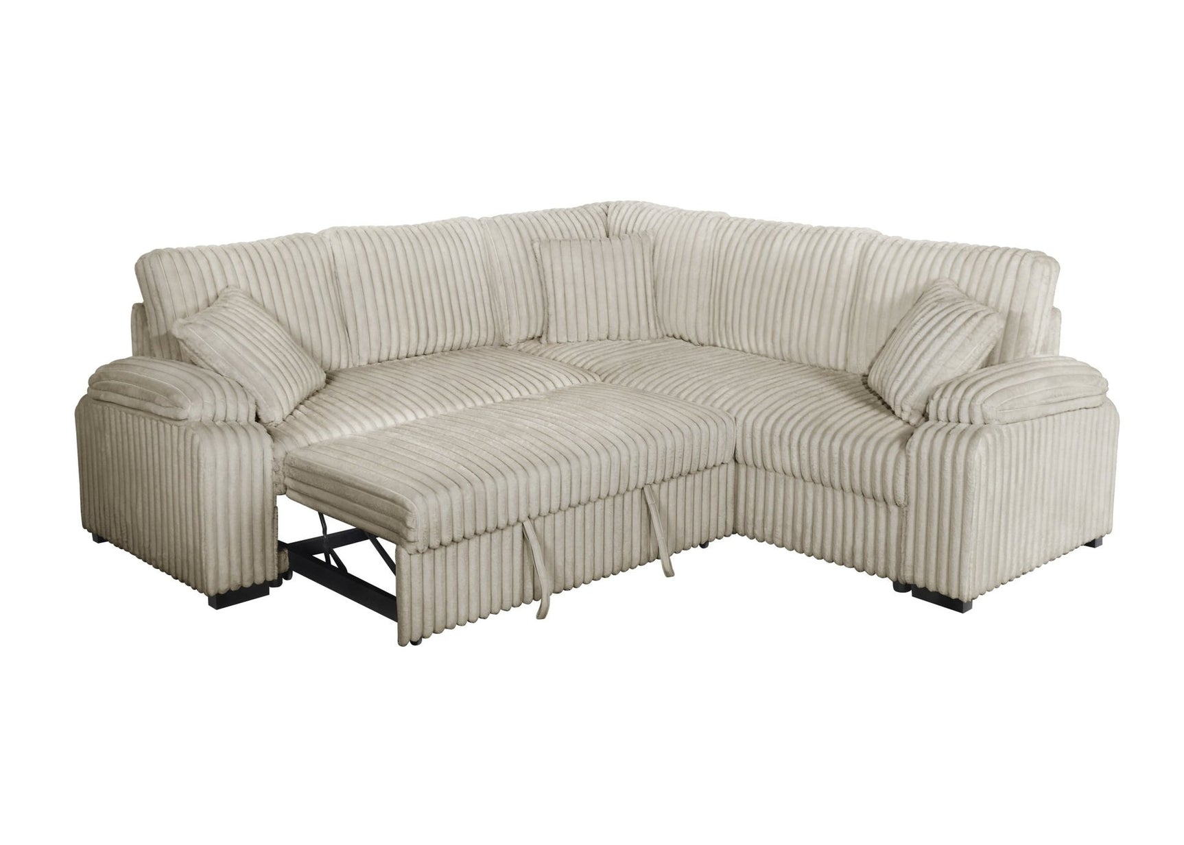 Detail of Neeha Cream Corduroy Sectional fabric and pullout bed