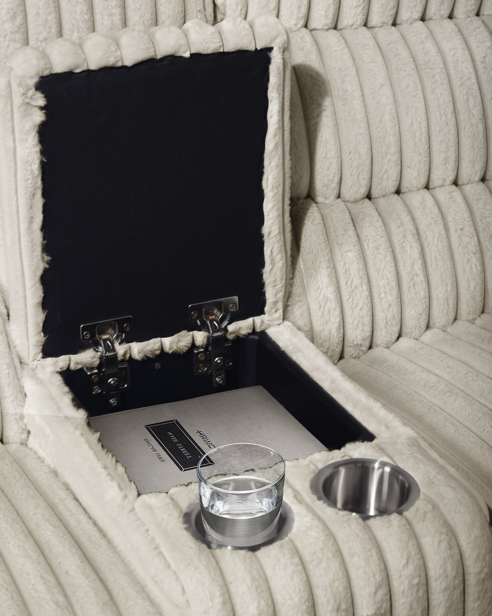 Close-up of Calantha sectional console with cupholders