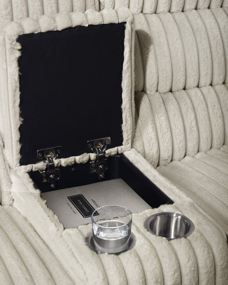 Close-up of Calantha sectional console with cupholders