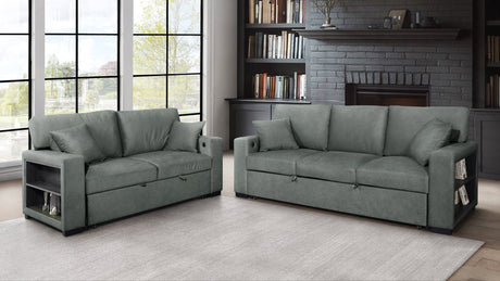 Front view of Bexley Gray sofa with pull-out bed