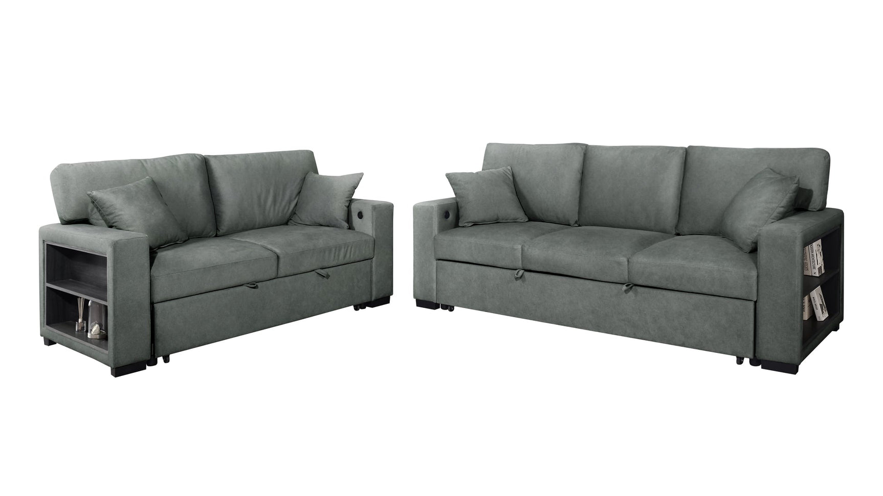 Bedroom angle of Bexley Gray sofa and loveseat