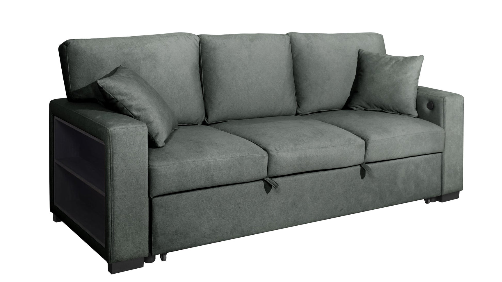 Close-up side view of Bexley Gray sofa