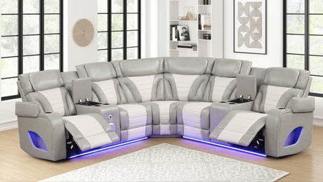 Robin Grey sectional sofa left arm facing power recliner with storage console