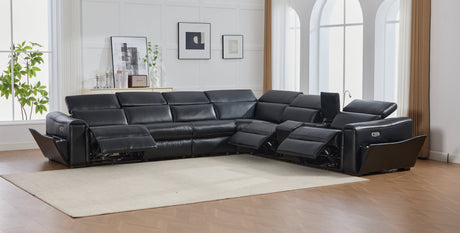 Divani Black power reclining sectional sofa angled front view