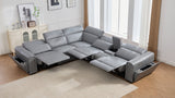 Rear and side shot of Divani grey power reclining sectional