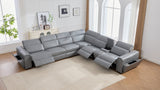 Side view of grey leather gel sectional arm with storage