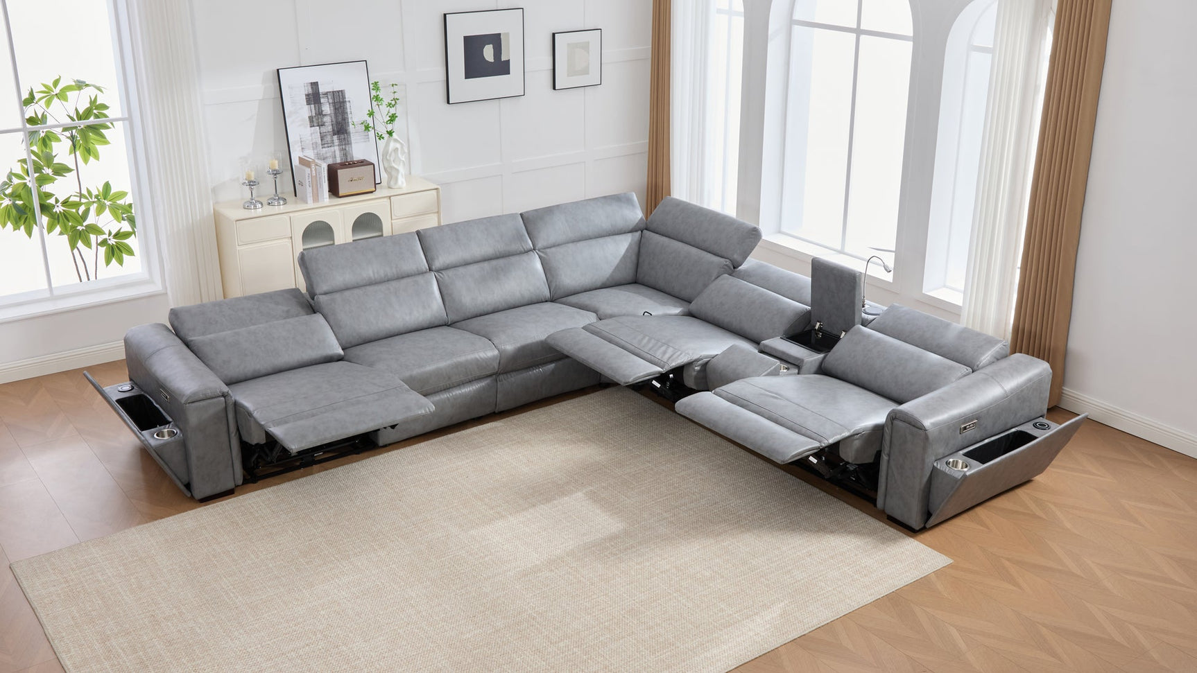 Divani grey sectional side angle showing reclining seats