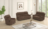 Grace Brown Corduroy Reclining Sofa with Drop-Down Table, Loveseat, and Glider Recliner Set view 2