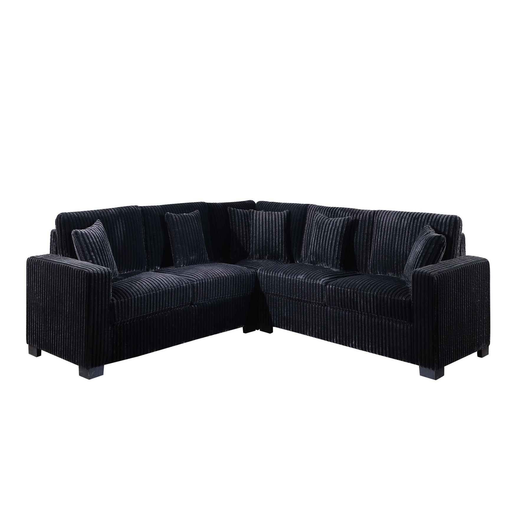 Side view of Comfy II Black Corduroy 2-Piece Sectional Sofa