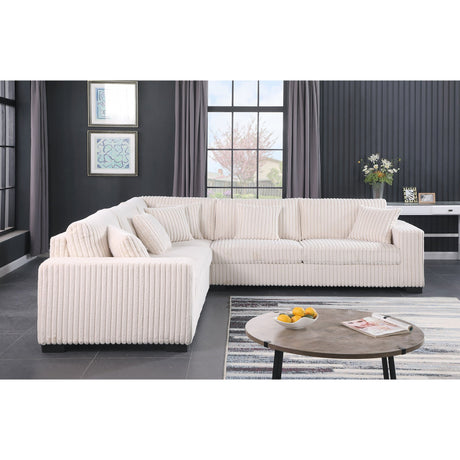 detail view of cream upholstery on sectional sofa