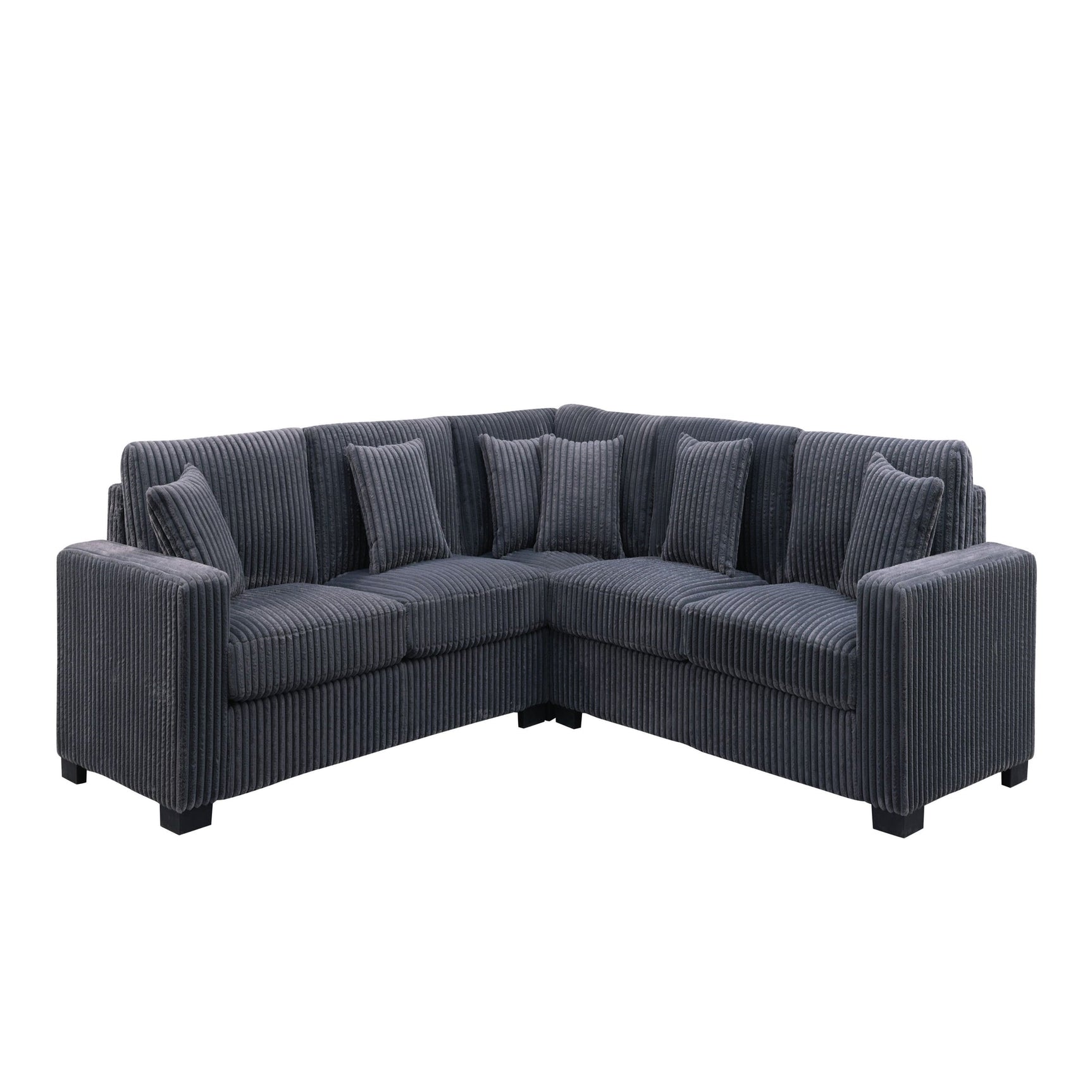 Close-up detail of Comfy II Grey sectional fabric and cushions