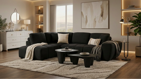Uptown Black 2-Piece Fabric Sectional Sofa with Vertical Channeling from Decor Furniture