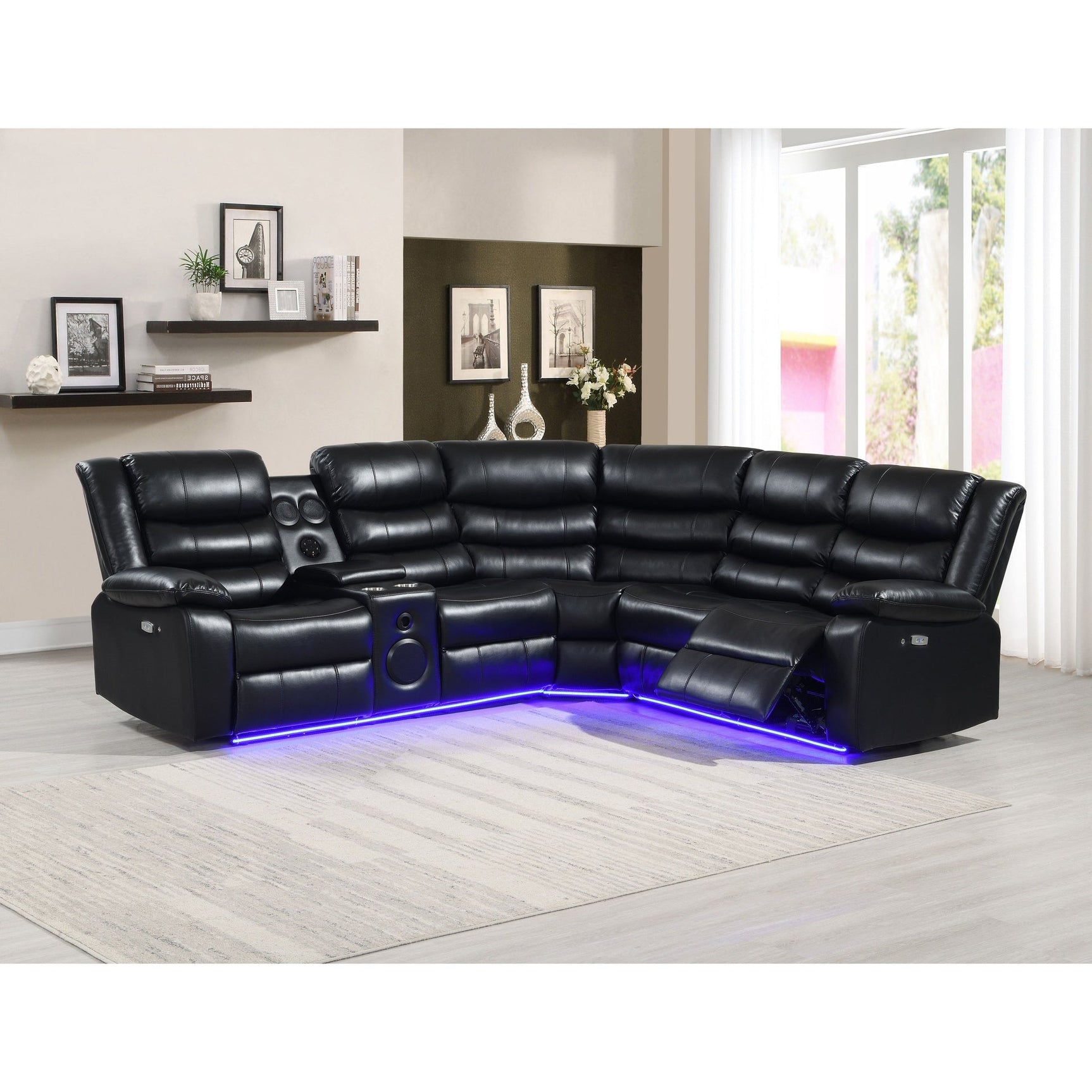 Sonic Black Power Reclining Sectional sofa front angle