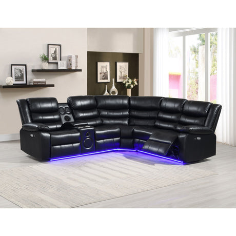 Sonic Black Power Reclining Sectional sofa front angle