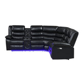 Sonic Black Power Reclining Sectional console with USB charger and LED
