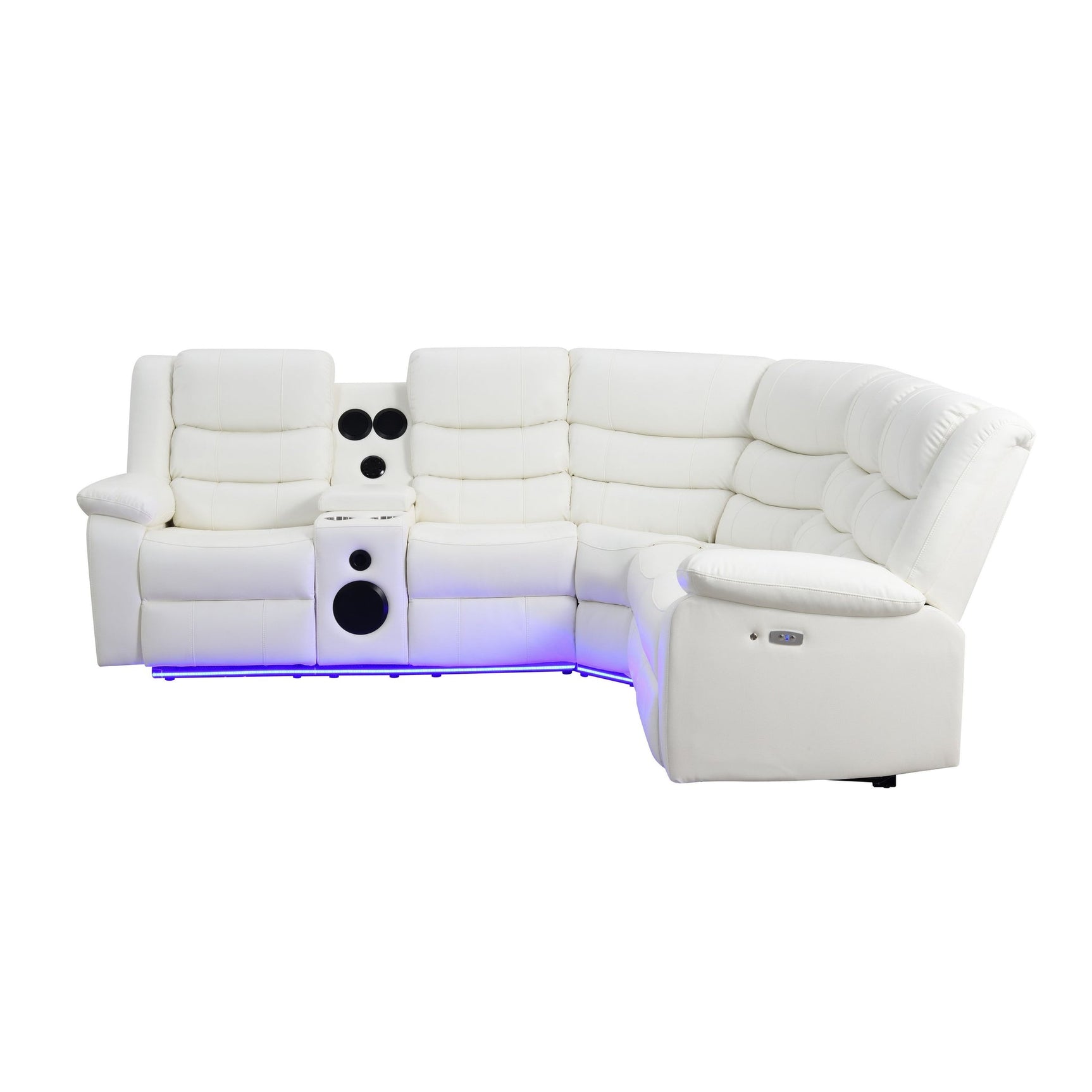 Side view of Sonic white power reclining sectional with USB charger