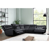 Starlight black leather reclining sectional front view