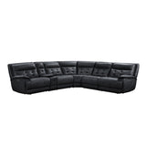 Side view of Starlight black leather sectional with reclined seat