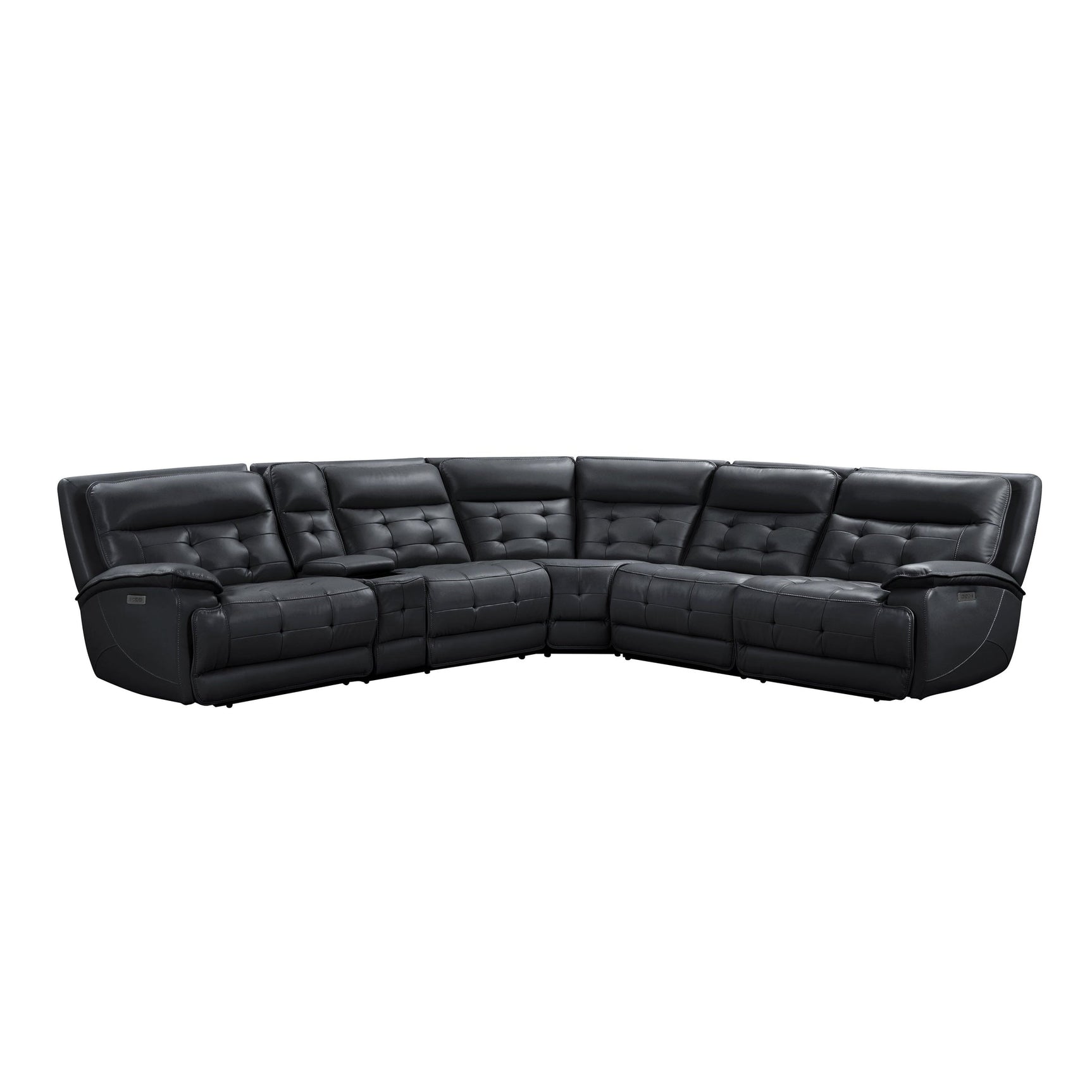 Side view of Starlight black leather sectional with reclined seat