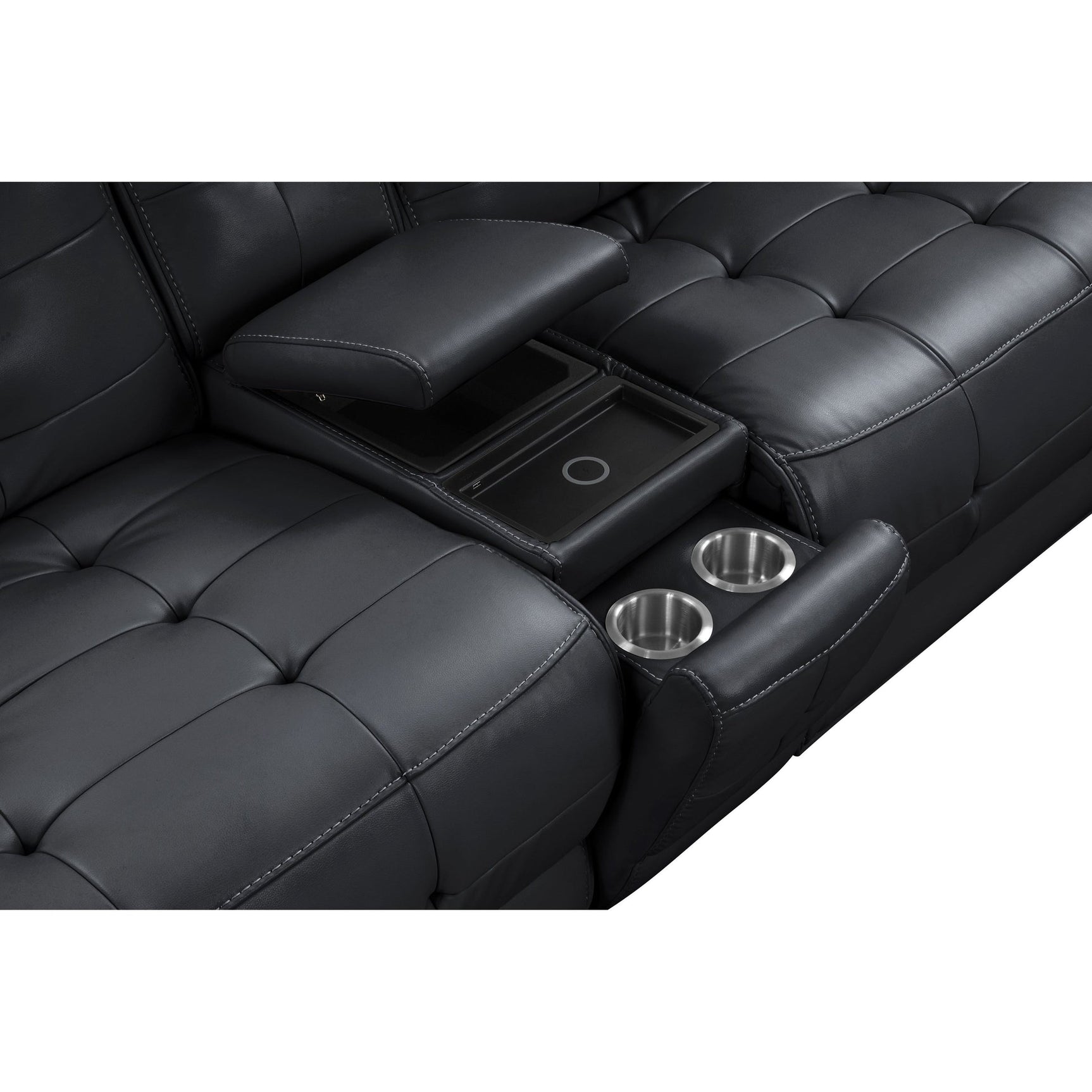 Back view of Starlight black leather power reclining sectional